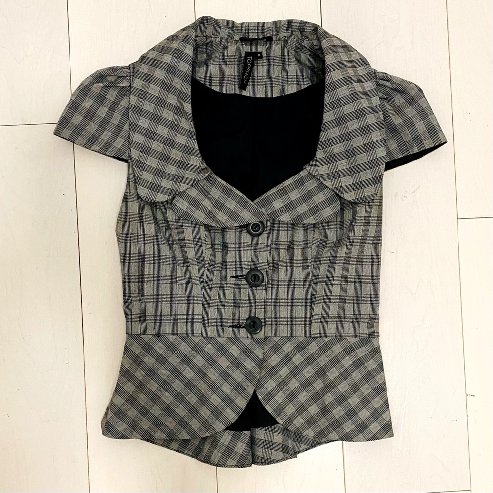 Topshop plaid checkered short sleeve jacket
